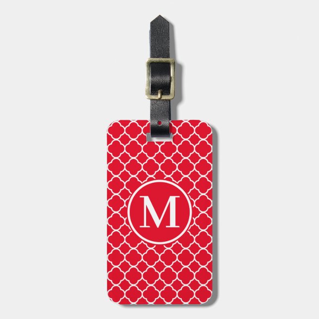 Monogramm RF Roter Klassiker Quatrefolie Gepäckanhänger (Vorderseite vertikal)