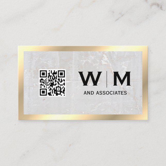 Monogramm | Rock Slate | Goldgrenze | QR-Code Visitenkarte (Vorderseite)