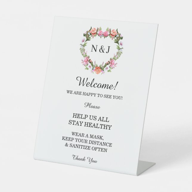 Monogramm Romantische Rose Bluthochdruck Sockelschild (Vorderseite)