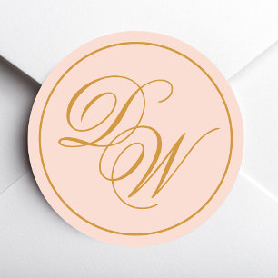 Monogramm Rosa 2 Initialen Goldene Kalligrafie Runder Aufkleber