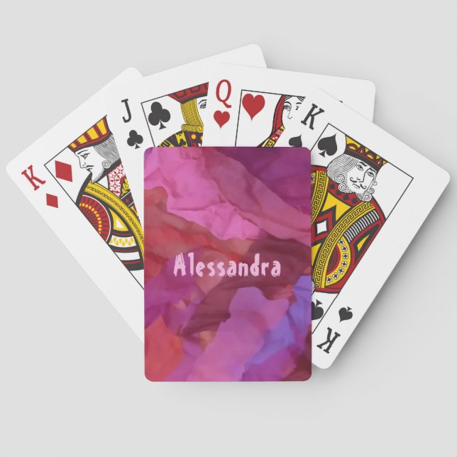 Monogramm rosa abstrakte Streifen Muster gürtlich Spielkarten (Rückseite)