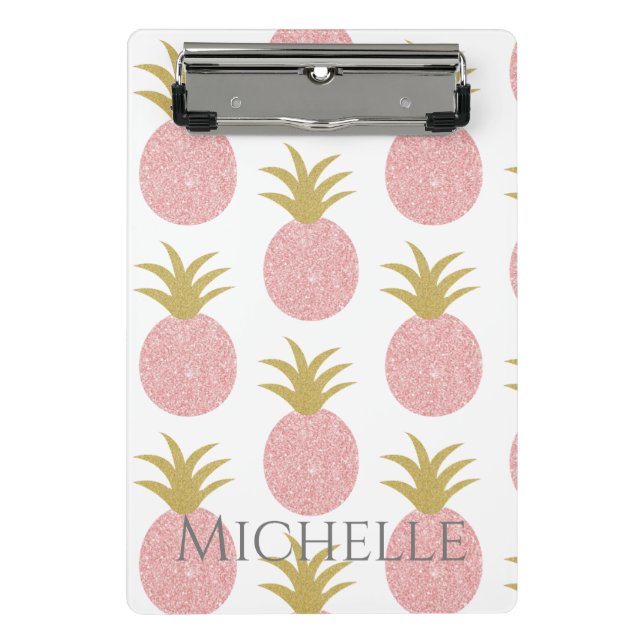 Monogramm Rosa Ananas Mini Klemmbrett (Vorderseite)