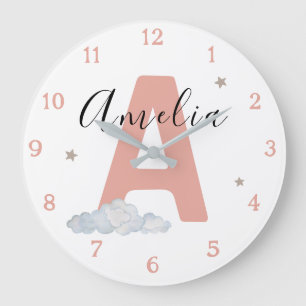 Monogramm Rosa Baby Anfangsname Kinderzimmer Wand Große Wanduhr