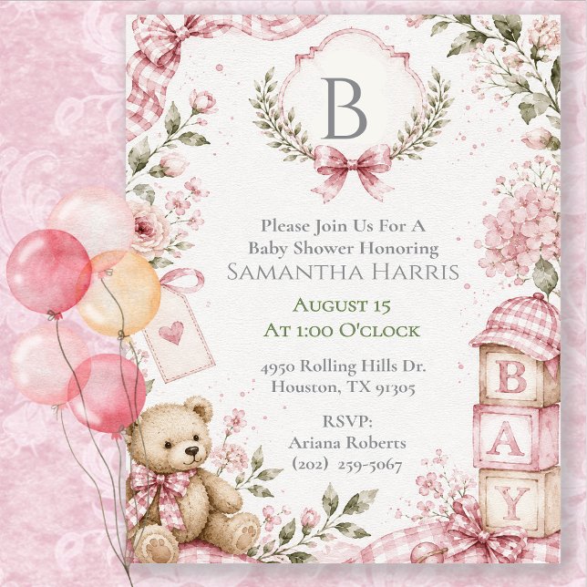 Monogramm Rosa Baby Shower  Einladung (Von Creator hochgeladen)