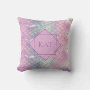 Monogramm Rosa Blau Silber Glitter Meerjungfrau Sc Kissen