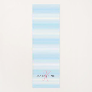 Monogramm Rosa Blau Streifen Preppy Yogamatte