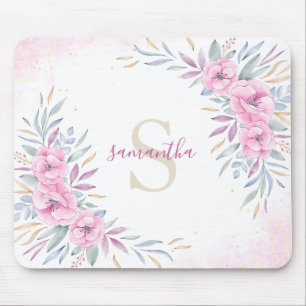 Monogramm Rosa Blume Aquarell Niedlich Boho Mousepad