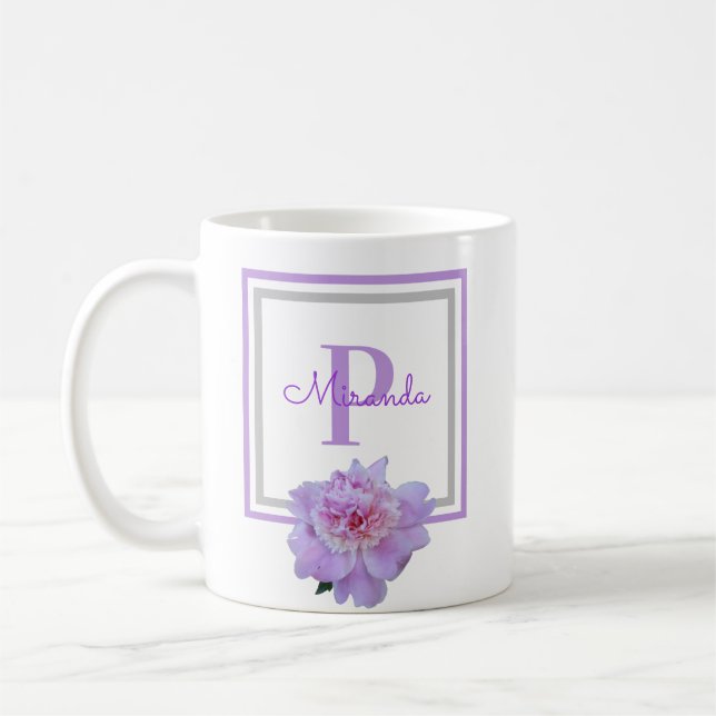 Monogramm Rosa Blume Blau Kaffeetasse (Links)