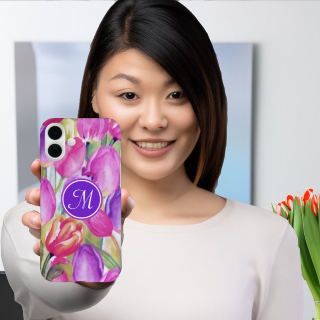 Monogramm Rosa Blumen Case-Mate iPhone Hülle (Von Creator hochgeladen)