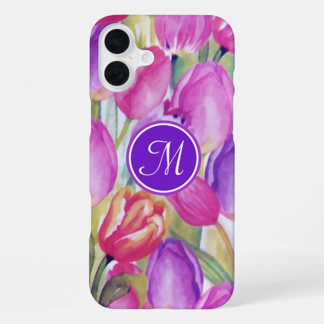 Monogramm Rosa Blumen iPhone Hülle (Rückseite)