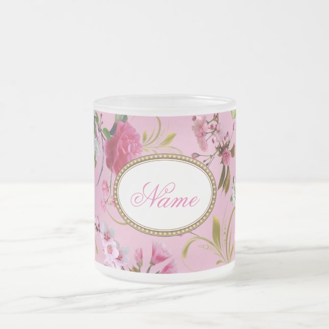 Monogramm-rosa Blumen Mattglastasse (Mittel)