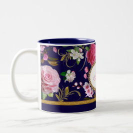 Monogramm-rosa Blumen Zweifarbige Tasse
