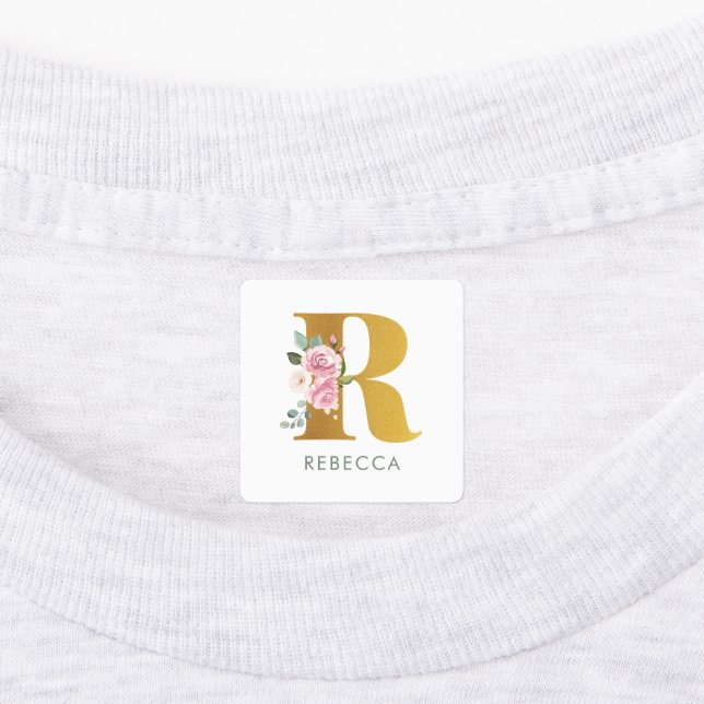 Monogramm rosa Blumenbezeichnung Eisen auf Bekleid Etiketten (Befestigt)