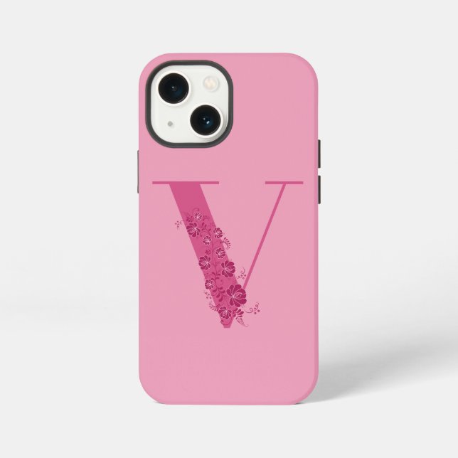 Monogramm Rosa Blumenletter V iPhone-Hülle iPhone Hülle (Rückseite)