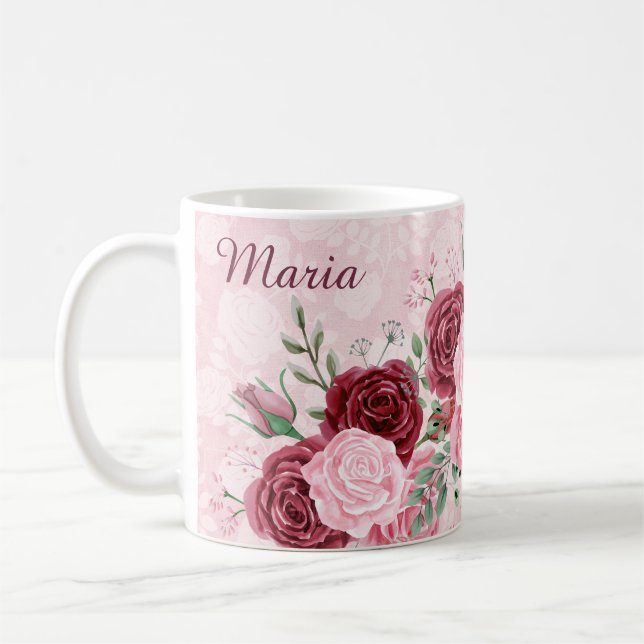 Monogramm Rosa Blumenmuster Kaffeetasse (Links)