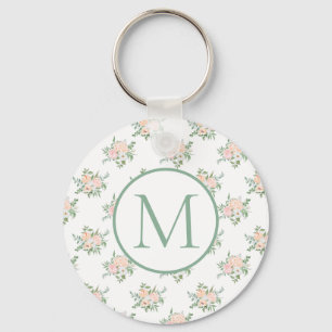 Monogramm Rosa Blumenmuster Schlüsselanhänger