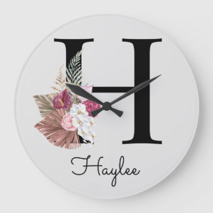 Monogramm Rosa Boho Anfangsbuchstabe H Großer Anhä Große Wanduhr