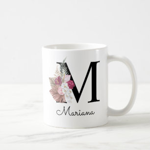 Monogramm Rosa Boho Girly Blumeninitial M Kaffeetasse