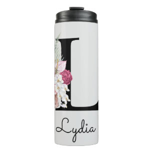 Monogramm Rosa Boho Mädchen Blumen Initial L Thermosbecher
