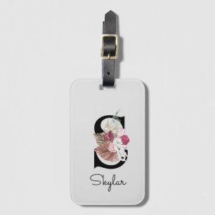 Monogramm Rosa Boho Mädchen Blumen Initial S Gepäckanhänger