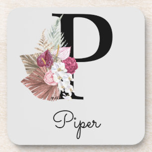 Monogramm Rosa Boho Mädchenhaft Florales Anfangs-P Getränkeuntersetzer