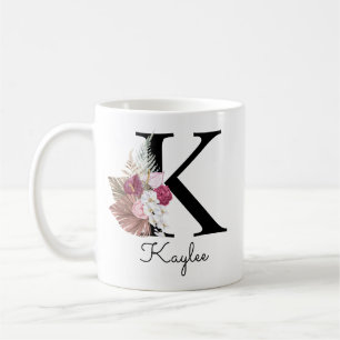 Monogramm Rosa Boho Mädchenhaft Florales Initial K Kaffeetasse
