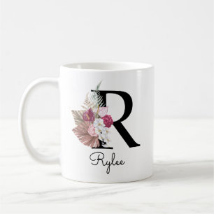 Monogramm Rosa Boho Mädchenhaft Florales Initial R Kaffeetasse