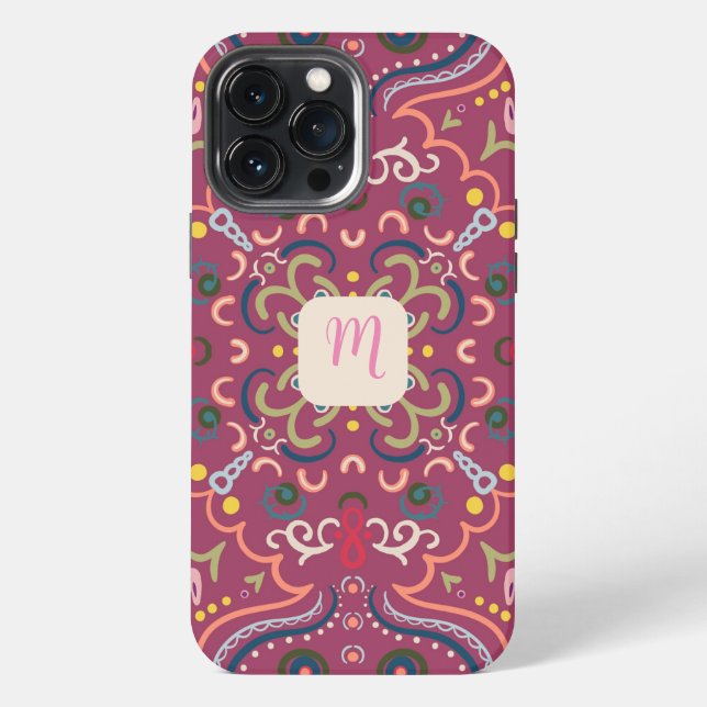 Monogramm Rosa & Bunt  iPhone Hülle (Rückseite)