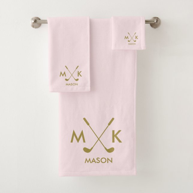 Monogramm Rosa | Elegantes Gold Golf Club Logo Badhandtuch Set (Insitu)
