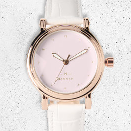 Monogramm Rosa | Elegantes Gold Minimalistisch Armbanduhr