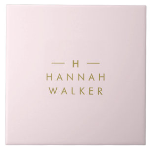 Monogramm Rosa   Elegantes Gold Minimalistisch Fliese
