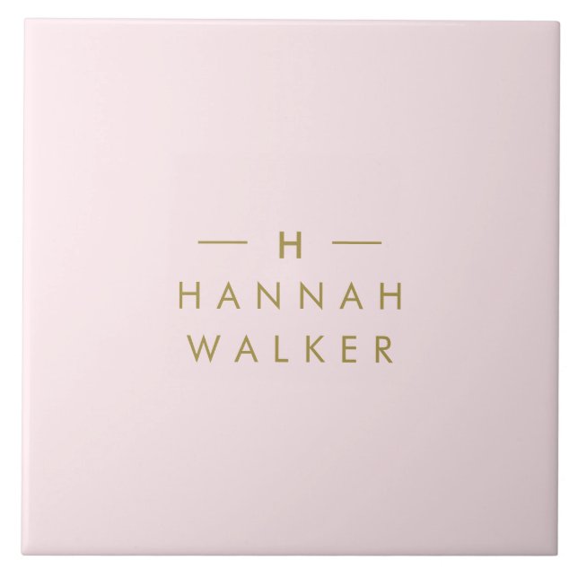 Monogramm Rosa | Elegantes Gold Minimalistisch Fliese (Vorderseite)