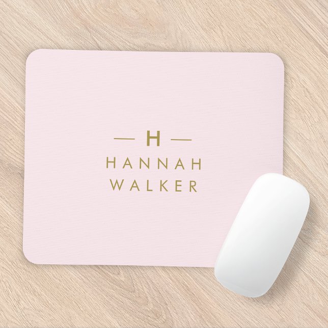 Monogramm Rosa | Elegantes Gold Minimalistisch Mousepad (Von Creator hochgeladen)