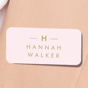 Monogramm Rosa   Elegantes Gold Minimalistisch Namensschild