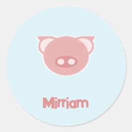 Monogramm rosa Ferkel auf blau Runder Aufkleber