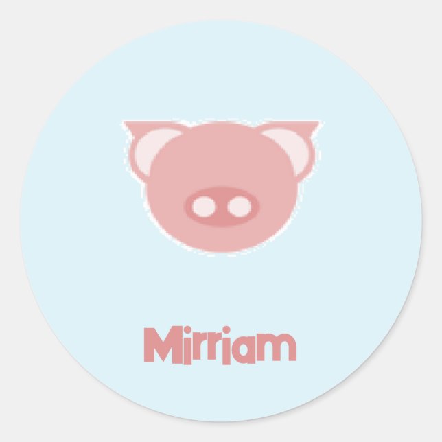 Monogramm rosa Ferkel auf blau Runder Aufkleber (Vorderseite)
