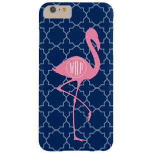 Monogramm-rosa Flamingo-Marine Quatrefoil Barely There iPhone 6 Plus Hülle