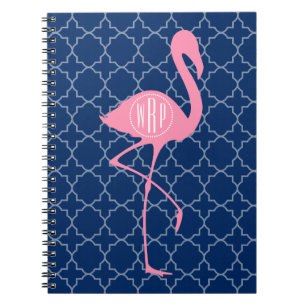Monogramm-rosa Flamingo-Marine Quatrefoil Notizblock