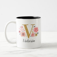 Monogramm rosa Floral Anfangsbuchstabe V