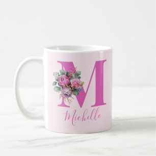 Monogramm Rosa Florale Wasserfarbe Initiale Name Kaffeetasse