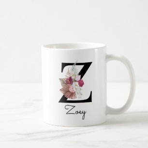 Monogramm Rosa Florales Anfangs-W-Kaffeebecher Z Kaffeetasse