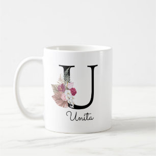 Monogramm Rosa Florales Anfangsbuchstabe U Kaffeetasse