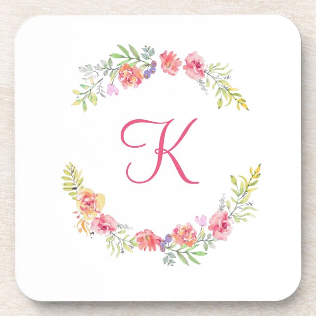 Monogramm, rosa, gelb und grün getränkeuntersetzer (Vorderseite)