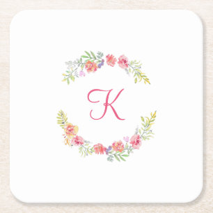 Monogramm, rosa, gelb und grün rechteckiger pappuntersetzer