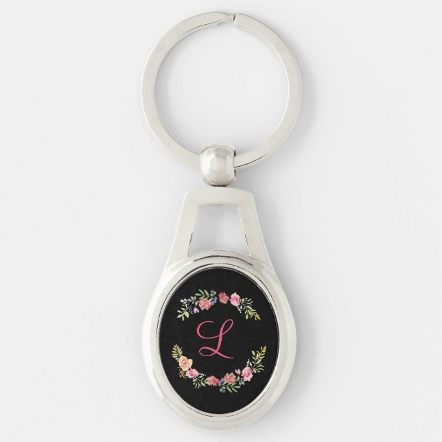 Monogramm, rosa, gelb und grün schlüsselanhänger (Vorderseite)