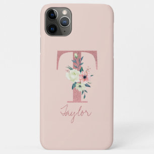 Monogramm Rosa Glitter-Blumen- Buchstabe T Hellros Case-Mate iPhone Hülle