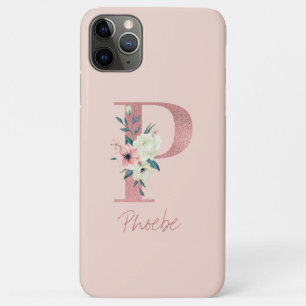 Monogramm Rosa Glitzer Blume Letter P Light Pink Case-Mate iPhone Hülle