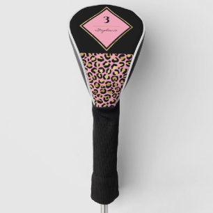Monogramm Rosa & Gold Leopardenprint Farbblock Golf Headcover