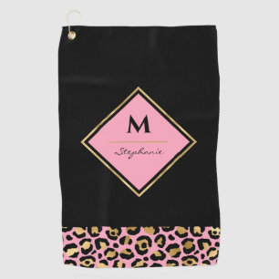 Monogramm Rosa & Gold Leopardenprint Farbblock Golfhandtuch