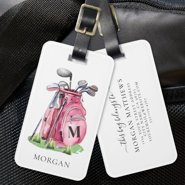 Monogramm rosa Golfbag Gepäckanhänger (Monogram Pink Golf Bag Luggage Tag)